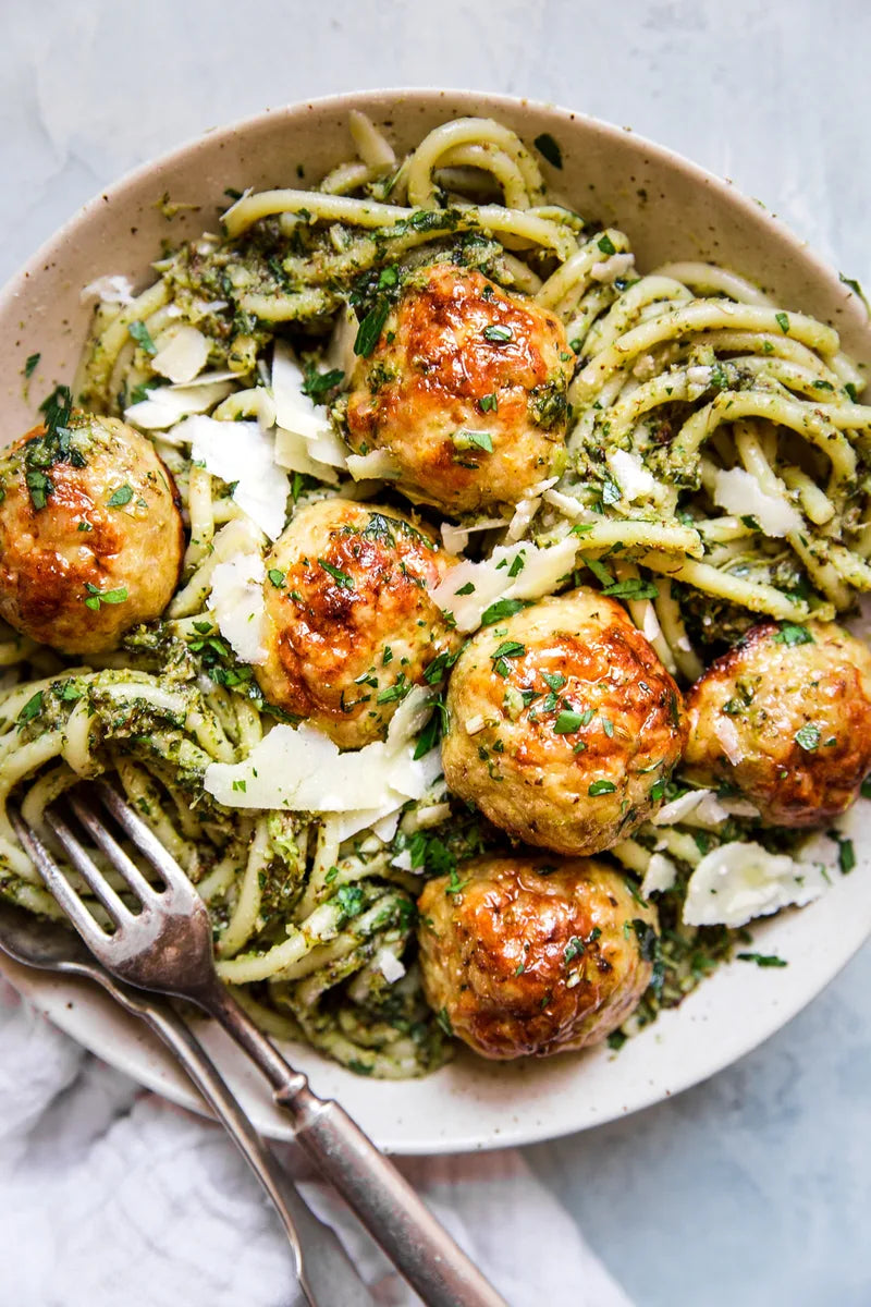 PESTO TURKEY MEATBALL PASTA